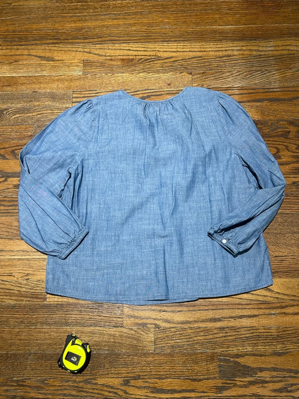 J. Crew Chambray Blue Smocked Yoke Long-Sleeve Top